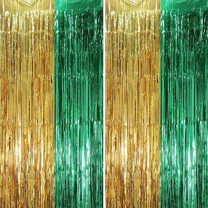 Voircoloria Green Gold Foil Fringe Backdrop Curtains, 2 Pack | Tinsel Streamers by Voircoloria