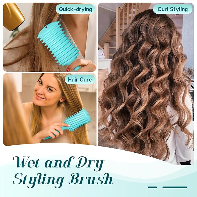 Curly Hair Brush, 5-in-1 Detangling & Curl Defining Brush for Curly Hair Wet or Dry, Shaping & Styling Brushes with Less Pulling for Women & Men (Teal)