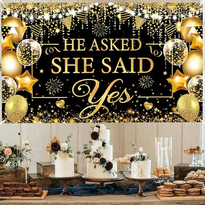 Gold Engagement Party Decorations Black Gold Engagement Banner Backdrop He - Image 3