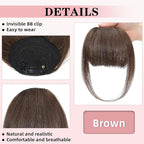 NAYOO Bangs Hair Clip- Brown Fake Bangs 100% Real Human Hair Extensions French Bangs for Women Fringe with Temples Hairpieces Curved Bangs for Daily Wear