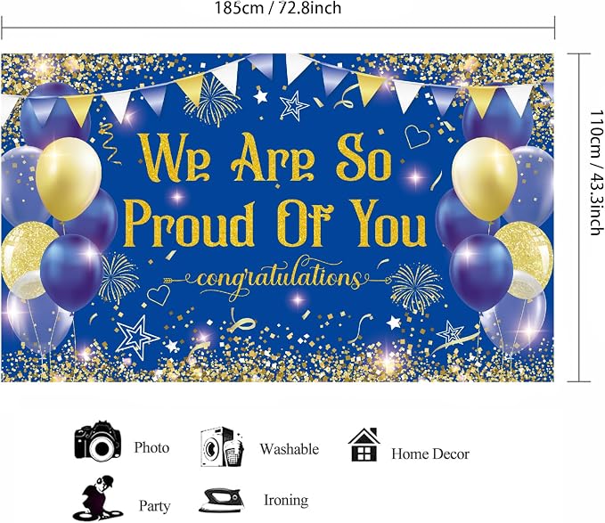 Blue Gold Congratulations We are So Proud of You Backdrop Banner Photography - Image 2
