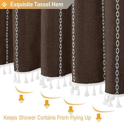 Brown Boho Farmhouse Linen Heavy Duty Cloth Shower Curtain Set, 72x72 | 330GSM - Image 6