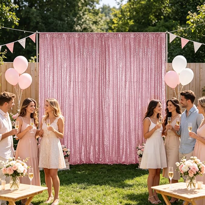 Hahuho Rose Pink Sequin Backdrop Curtain, Banquet Decoration（4 Panels, 2FT x 8FT - Image 2