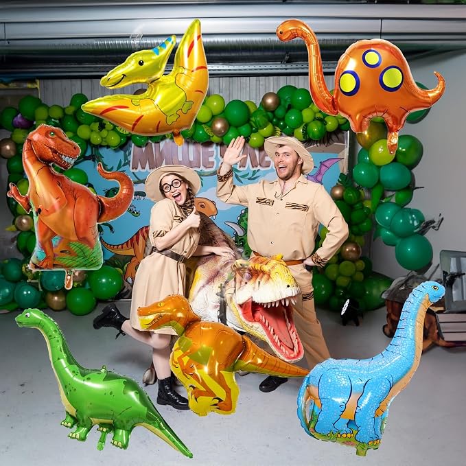 Dinosaur Foil Balloons Set, 6 Pieces Large Dinosaur Mylar Helium Balloons - Image 4