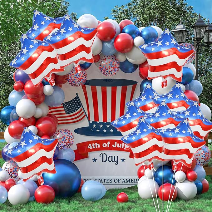 12 Pcs 4th of July Balloons American Flag Star Balloons Red White and Blue Foil - Image 5