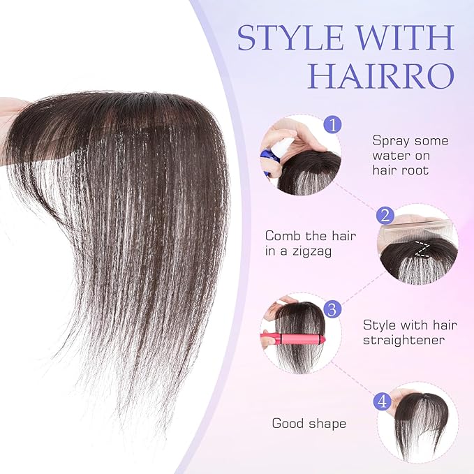 Hairro Clip On Bangs Human Hair Bangs Hair Clip In Bangs 3D 360°Cover Topper With Bangs Wispy Air Bangs Hair Pieces Fake Bangs For Women 8 Inches 10g #1B Natural Black