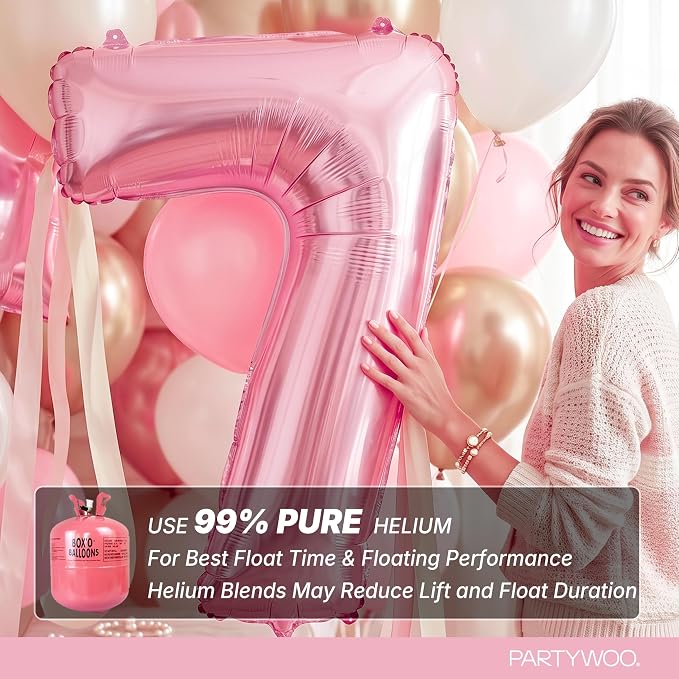 PartyWoo Number Balloons 40 Inch Pink Number 7 Kit 25pcs - Image 5