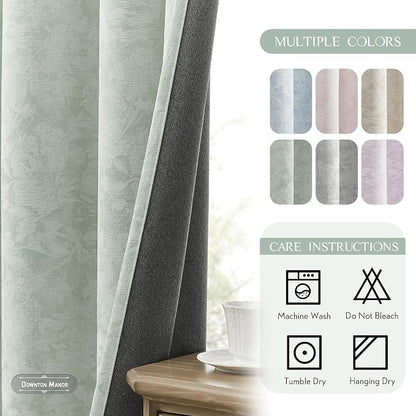 Beauoop Green Floral Jacquard Blackout Curtains - Image 7