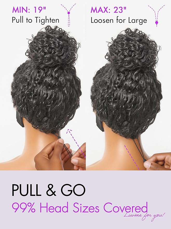 LUVME HAIR 100% Real Human Hair Wig Lace Frontal Deep Curly 18 inches Drawstring Cap Glueless HD Lace Wigs Human Hair Pre Plucked Pre Cut, Curly Wig Human Hair Ready to Go Wig