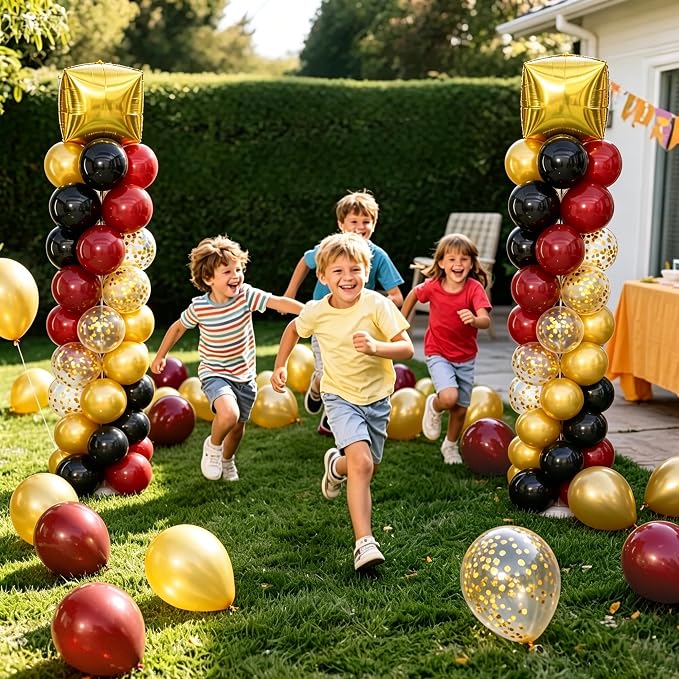Black Burgundy Gold Balloons Column Stand 2 Sets, Balloon Towers | 102Pcs - Image 8