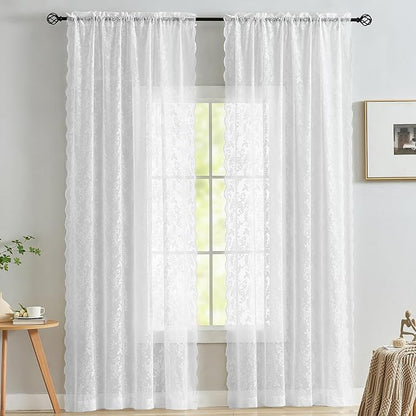 FINECITY White Floral Lace Curtains - Image 2