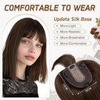 Rich Choices Hair Toppers for Women Real Human Hair 100% Remy Human Hairs Topper With Bang for Thinning Hairs Clip in Silk Base Topper 12 Inch #4 Medium Brown