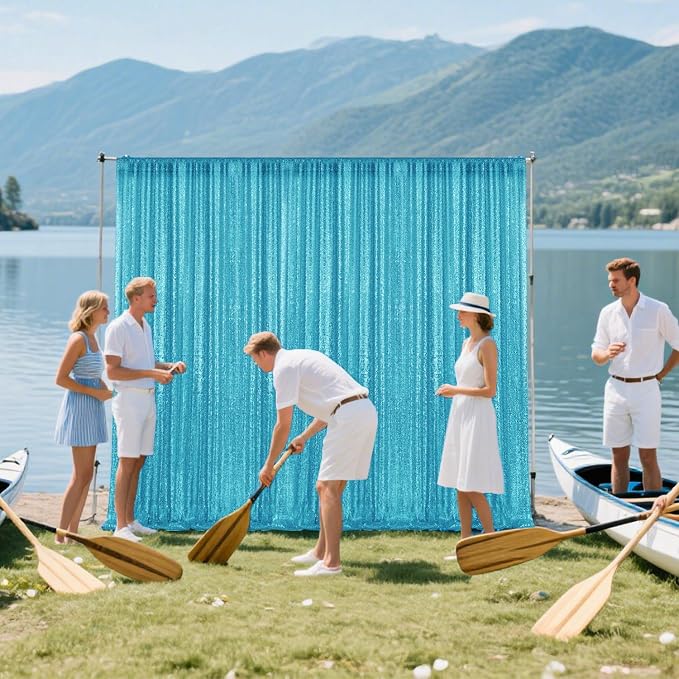 2×8FT-6PCS Turquoise Sequin Backdrop Curtains Panels, Photography Backdrop - Image 7