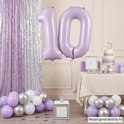 Cream Purple Number 10 Balloon 40 Inch, Foil Digit - Image 3