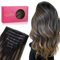 WENNALIFE Seamless Clip In Hair Extensions, 22 Inch 130g 7pcs Natural Black Mixed Chestnut Brown Hair Extensions Clip in Human Hair Invisible PU Skin Weft Natural Remy Human Hair Extensions