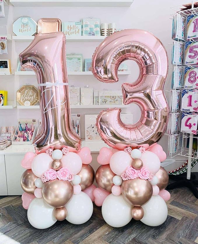 Rose Gold 13 Number Balloons, 40 Inch Giant Number 13 Balloons Foil Mylar - Image 4