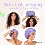 2 Premium Shower Cap for Women - 500+ Showers, 100% Waterproof, Double-Sided, For Long Hair & Great For Curls (Anti-Frizz) (Black & Purple)