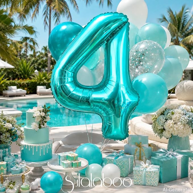 40 Inch Big Teal Blue Number 4 Foil 0-9 Mylar Helium Balloons | Large Digital - Image 2