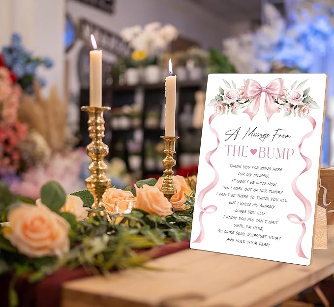 Pink Bow A Message From the Bump Baby Shower Signs, Wooden Gender Reveal Table - Image 3