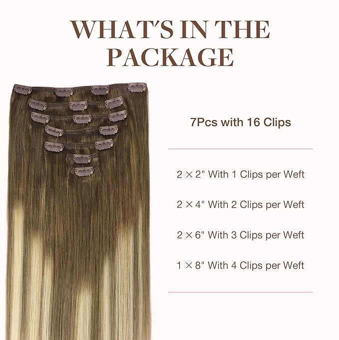 GOO GOO Clip in Hair Extensions Real Human Hair, Remy Human Hair Extensions Clip ins for Women, Natural Human Hair, 20inch 160g 7Pcs, #3/8/613 Balayage Walnut Brown to Ash Brown and Bleach Blonde