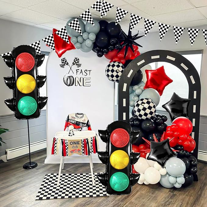 Race Car Party Decorations Set – Includes Traffic Light Balloons, Checkered - Image 2