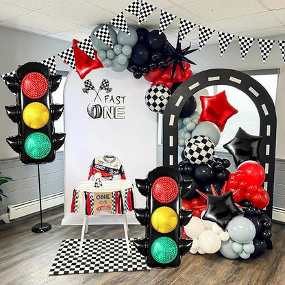 Race Car Party Decorations Set – Includes Traffic Light Balloons, Checkered - Image 2