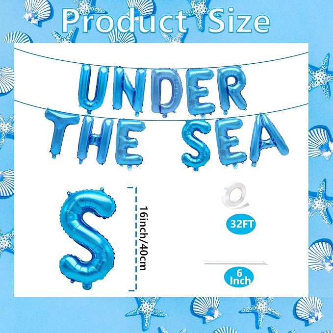 16 Inch Blue Under the Sea Letter Balloons, Foil Mylar Balloon Banner - Image 2