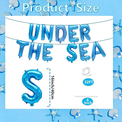 16 Inch Blue Under the Sea Letter Balloons, Foil Mylar Balloon Banner - Image 2