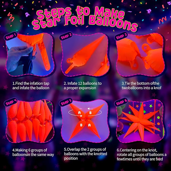 GYIPFIPA UV Neon Balloons, Glow in the Dark Party Supplies Neon Foil Explosion - Image 3
