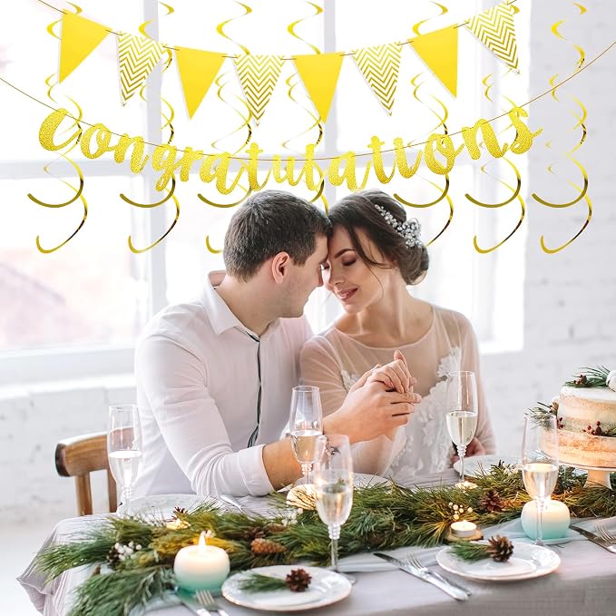 Congratulations Banner, Glitter Congratulations Decorations Triangle Flag Banner - Image 6