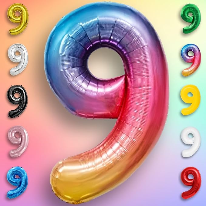 Rainbow Number Balloons 9 Mylar Foil 40 Inch - Image 2