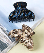 2Pcs Medium Tortoise Shell Claw Hair Clips, Elegant French Design Celluloid Hair Jaw Grips for Women
