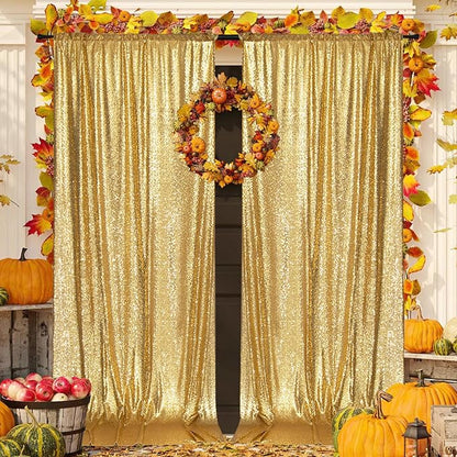 PartyDelight Gold Sequin Backdrop Curtains 5x10ft 2 Panels | Sparkly 3mm sequins - Image 3
