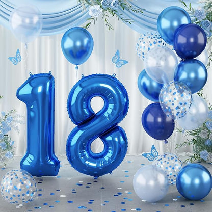 Navy Blue 18 Balloons, 40 Inch Dark Blue Foil Number 18 Balloon Set, XXL Self by Lingqiang