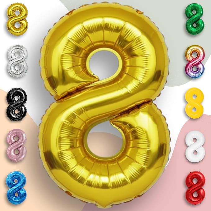 Gold Number Balloon 8 Mylar Foil Balloons 16 inch - Image 4