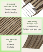 SURNEL Tape in Hair Extensions 16 inch #4P27 Chocolate Brown Highlighted Caramel Blonde Remy Human Hair Tape in 20 pcs 50g(4P27-16)