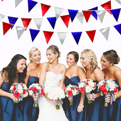 Red Blue Silver Party Decorations Metallic Fabric Triangle Pennant Banner Flag - Image 6