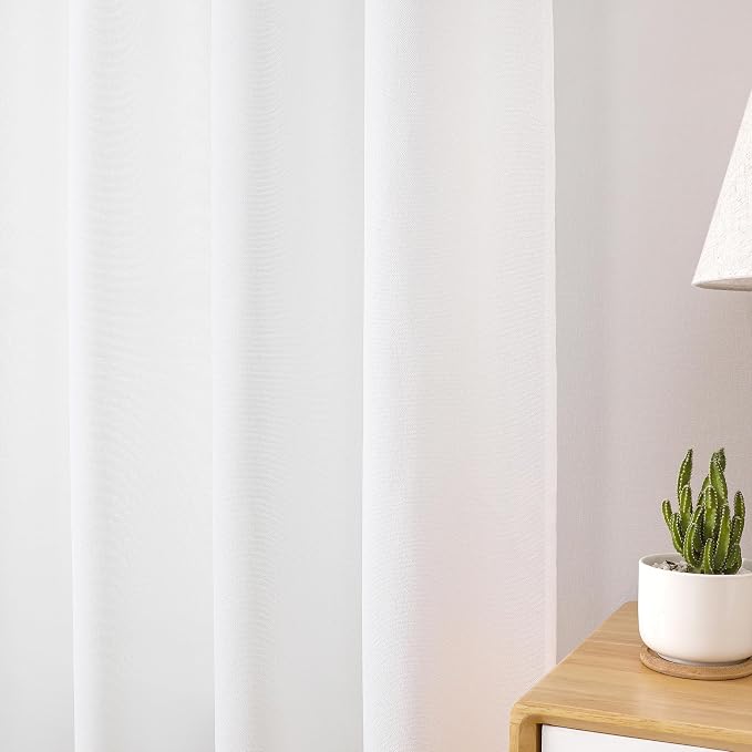 Tollpiz Short Linen Curtains Bedroom Rod Pocket Semi Sheer Curtain Burlap Light - Image 8