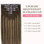 GOO GOO Clip in Hair Extensions Real Human Hair, Remy Human Hair Extensions Clip ins for Women, Natural Human Hair, 22 Inch 140g 7Pcs, 4/27/4 Balayage Chocolate Brown to Caramel Blonde