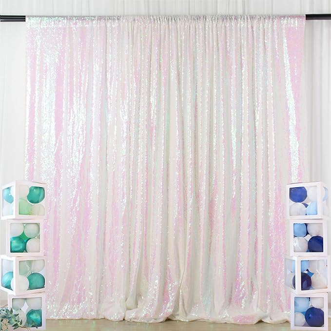 ShinyBeauty White Iridescent Backdrop 10FTx10FT Sequin Backdrop Fabric Backdrop - Image 2