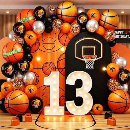 Basketball Balloons Orange Black, 18 Inch Basketball Foil Balloons, 12 Inch - Image 6