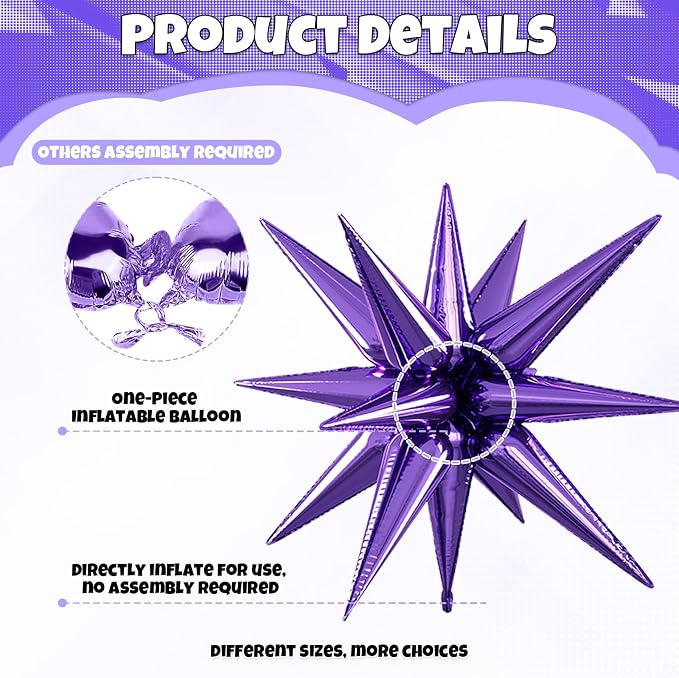 Purple Blue Silver Star Balloons, 22/27 Inch Blue and Purple Silver Star Shaped - Image 3