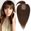 SEGO Hair Toppers for Women Real Human Hair with Thinning Hair, Toppers Hair Pieces Clip in Toppers Straight Hair Pieces with Front Bangs 150% Density Silk Base -12 Inch #4 Medium Brown