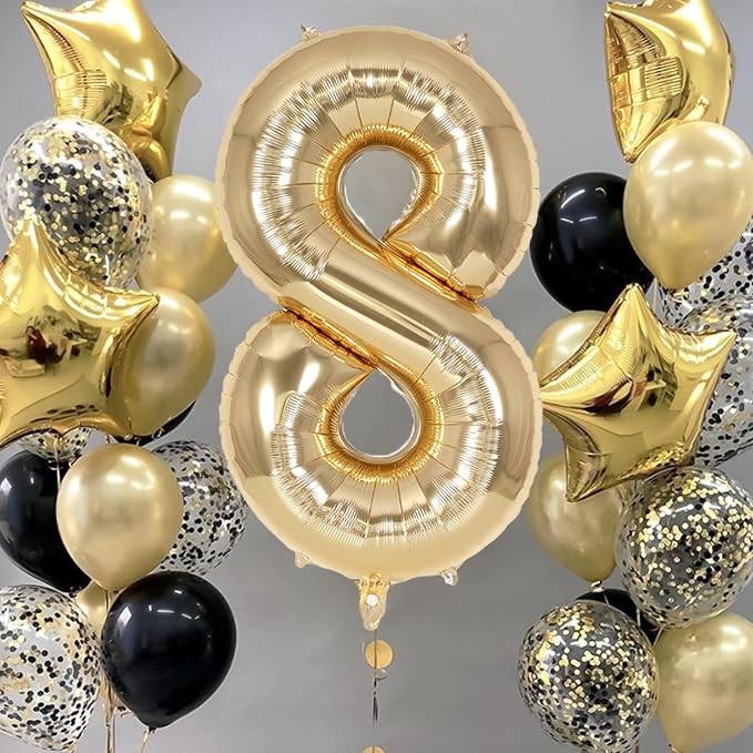 Champagne Gold Large Number 8 Balloon, 40 Inch Light Gold Foil Helium Number - Image 2