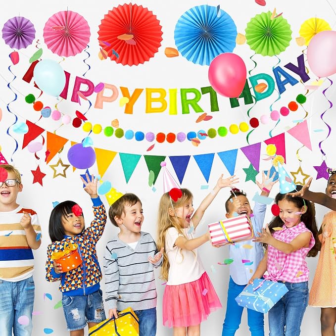 CANREVEL 17 PCS Pre-Strung 3D Rainbow Happy Birthday Banner, Happy Birthday - Image 4