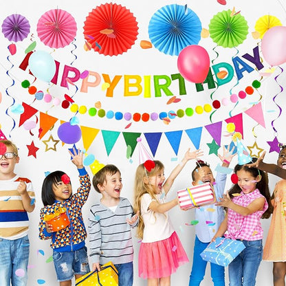 CANREVEL 17 PCS Pre-Strung 3D Rainbow Happy Birthday Banner, Happy Birthday - Image 4