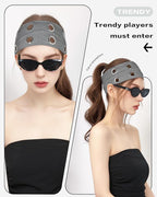 Grommet Headband for Women, Dark Gray 23cm Hollow Out Elastic Hair Band, Eyelets Punk Grunge Stylish Hairband
