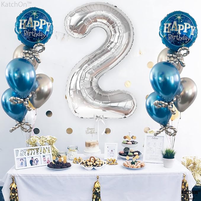 KatchOn Silver Number 2 Balloon 40 Inch 2nd Birthday Decorations - Image 6
