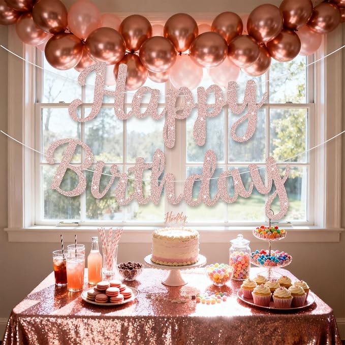 Glitter Happy Birthday Banner Sign Birthday Garland Wall Door Banners Flag - Image 3