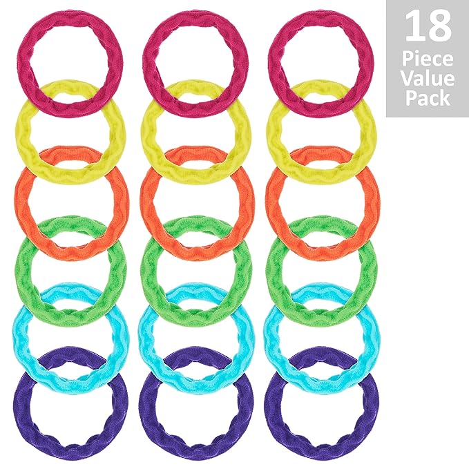 18pc Waved Ponytail Elastic Set in Bright Colors - Ponytail Holders Hair Ties Value Pack - Colorful Ponytail Holders Wavy Textured Hair Ties For Women